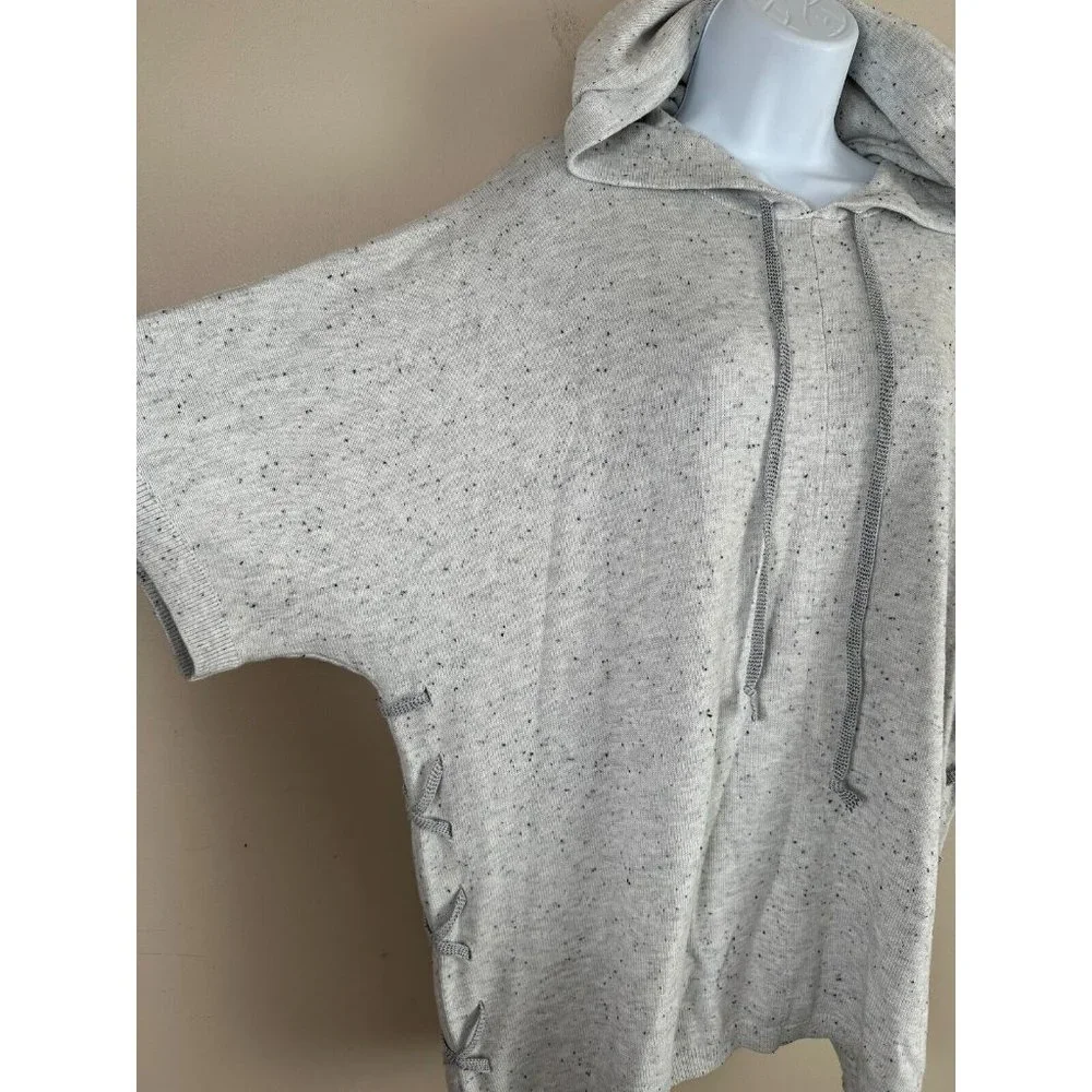 Cabi Small Womens Sweater Hooded Oversized Gray Long Dolman‎ Short Sleeve